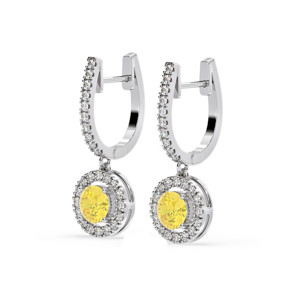 Ella Yellow Lab Diamond 2.60ct Halo Drop Earrings in 18K White Gold - Elara Collection - Image 3