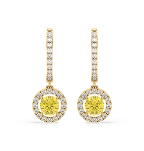 Ella Yellow Lab Diamond 2.60ct Halo Drop Earrings in 18K Yellow Gold - Elara Collection