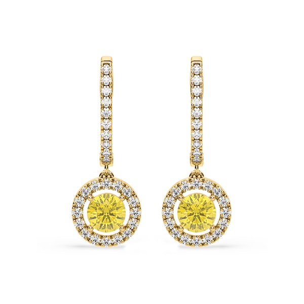 Ella Yellow Lab Diamond 2.60ct Halo Drop Earrings in 18K Yellow Gold - Elara Collection - Image 1