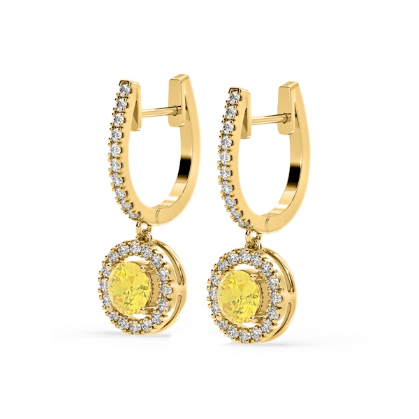 Ella Yellow Lab Diamond 2.60ct Halo Drop Earrings in 18K Yellow Gold - Elara Collection - Image 3