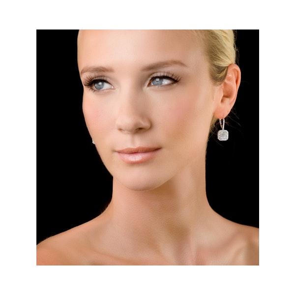 Diamond Halo Princess Cut Drop Earrings 1.75ct 18K White Gold - P3483W - Image 3