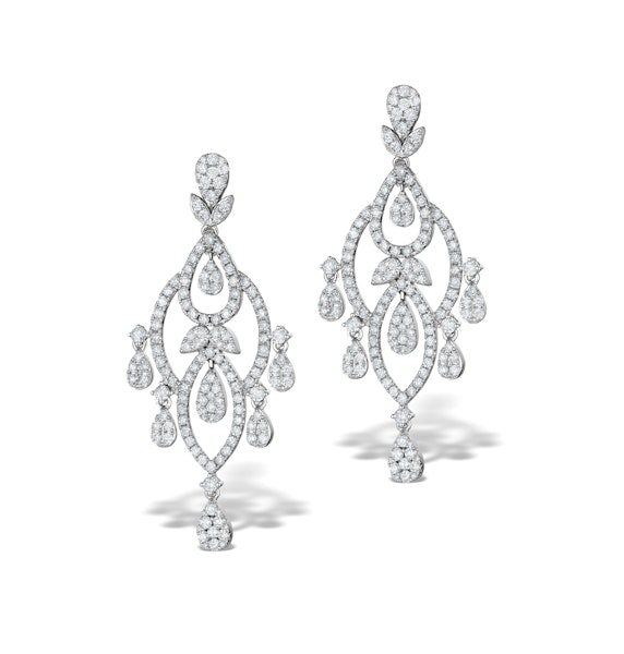 Pyrus Lab Diamond Drop Chandelier Earrings 5ct in 9K White Gold F/VS - Image 1