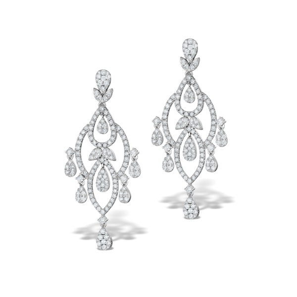 Diamond Pyrus Drop Chandelier Earrings 5ct in 18K White Gold P3402 - Image 1