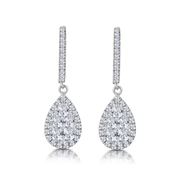 Diamond Pear Cluster Earrings Pave 1.4ct Set in 18K White Gold - Image 1