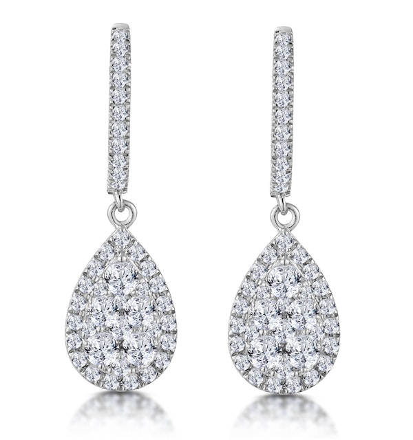 Diamond Pear Cluster Earrings Pave 1.4ct Set in 18K White Gold - image 1
