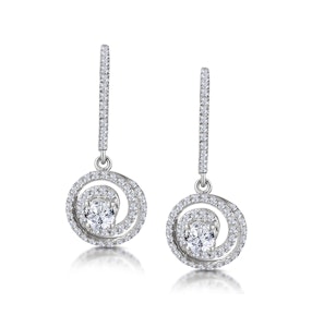 Diamond Swirl Drop Earrings 0.65ct Set in 18K White Gold