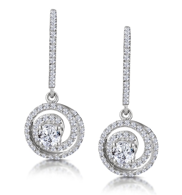Diamond Swirl Drop Earrings 0.65ct Set in 18K White Gold - image 1