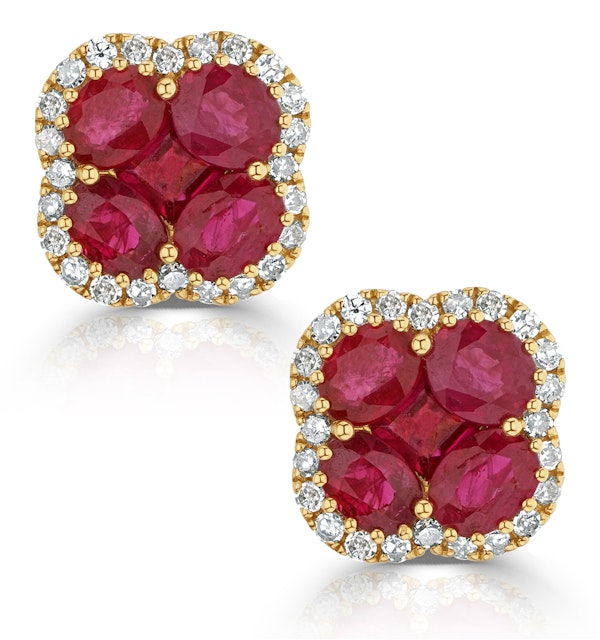 Ruby 2.39ct And Diamond 18K Yellow Gold Alegria Earrings - image 1
