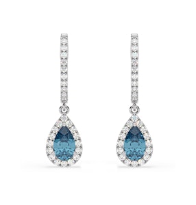 Diana Blue Lab Diamond 1.48ct Pear Halo Drop Earrings in 18K White Gold - Elara Collection