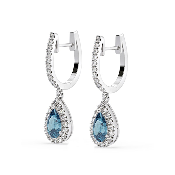 Diana Blue Lab Diamond 1.48ct Pear Halo Drop Earrings in 18K White Gold - Elara Collection - Image 3
