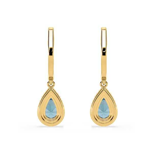 Diana Blue Lab Diamond 1.48ct Pear Halo Drop Earrings in 18K Yellow Gold - Elara Collection - Image 5