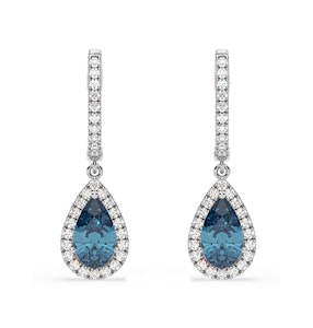 Diana Blue Lab Diamond 2.60ct Pear Halo Drop Earrings in 18K White Gold - Elara Collection