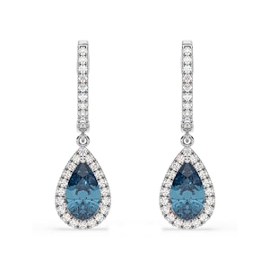 Diana Blue Lab Diamond 2.60ct Pear Halo Drop Earrings in 18K White Gold - Elara Collection