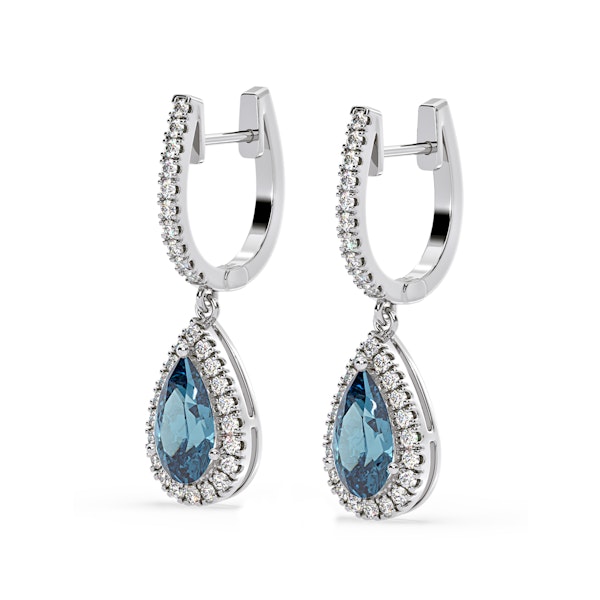 Diana Blue Lab Diamond 2.60ct Pear Halo Drop Earrings in 18K White Gold - Elara Collection - Image 3