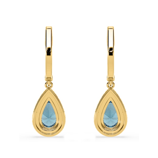 Diana Blue Lab Diamond 2.60ct Pear Halo Drop Earrings in 18K Yellow Gold - Elara Collection - Image 5