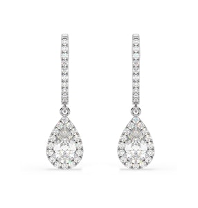 Diana Pear Lab Diamond Halo Drop Earrings 1.48ct in 18K White Gold F/VS1