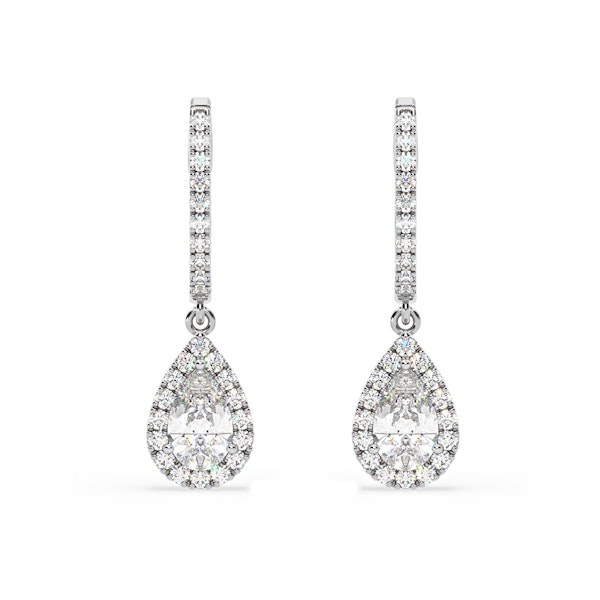 Diana Pear Lab Diamond Halo Drop Earrings 1.48ct in 18K White Gold F/VS1 - Image 1