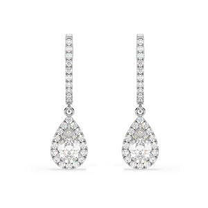 Diana Pear Lab Diamond Halo Drop Earrings 1.48ct in 18K White Gold F/VS1