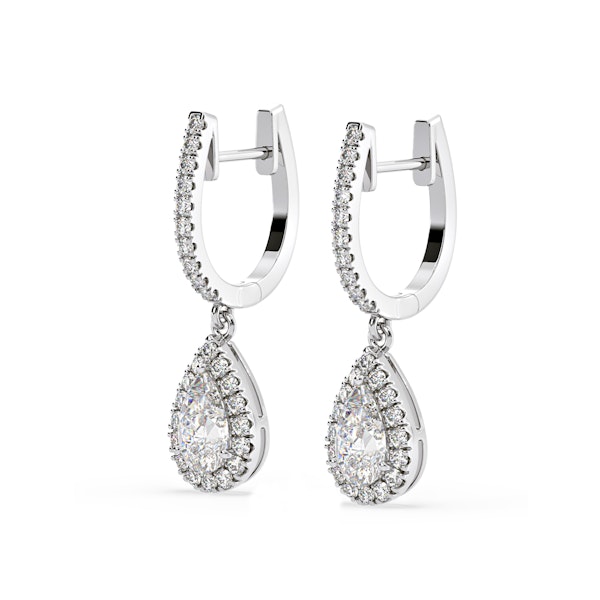 Diana Pear Lab Diamond Halo Drop Earrings 1.48ct in 18K White Gold F/VS1 - Image 2