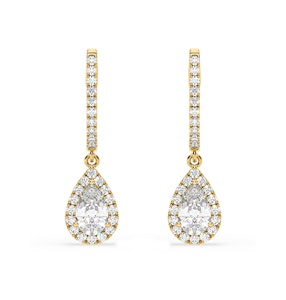 Diana Pear Lab Diamond Halo Drop Earrings 1.48ct in 18K Yellow Gold F/VS1