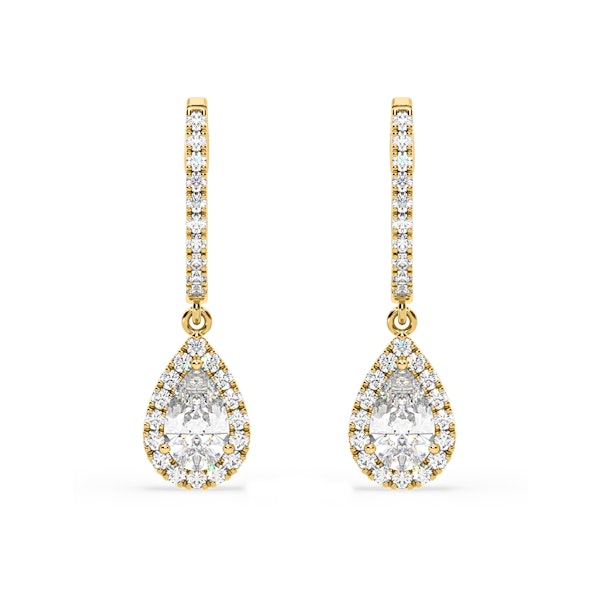 Diana Pear Lab Diamond Halo Drop Earrings 1.48ct in 18K Yellow Gold F/VS1 - Image 1