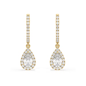 Diana Pear Lab Diamond Halo Drop Earrings 1.48ct in 18K Yellow Gold F/VS1