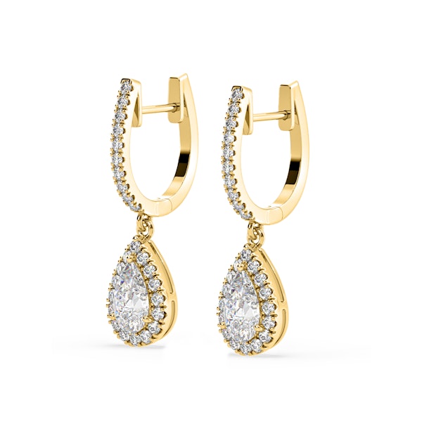 Diana Pear Lab Diamond Halo Drop Earrings 1.48ct in 18K Yellow Gold F/VS1 - Image 3