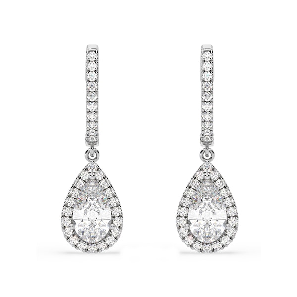 Diana Pear Lab Diamond Halo Drop Earrings 2.60ct in 18K White Gold F/VS1 - Image 1