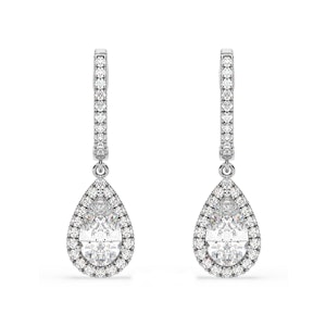 Diana Pear Lab Diamond Halo Drop Earrings 2.60ct in 18K White Gold F/VS1