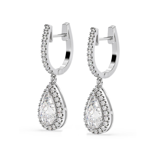 Diana Pear Lab Diamond Halo Drop Earrings 2.60ct in 18K White Gold F/VS1 - Image 3