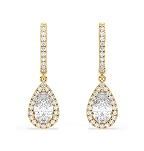 Diana Pear Lab Diamond Halo Drop Earrings 2.60ct in 18K Yellow Gold F/VS1
