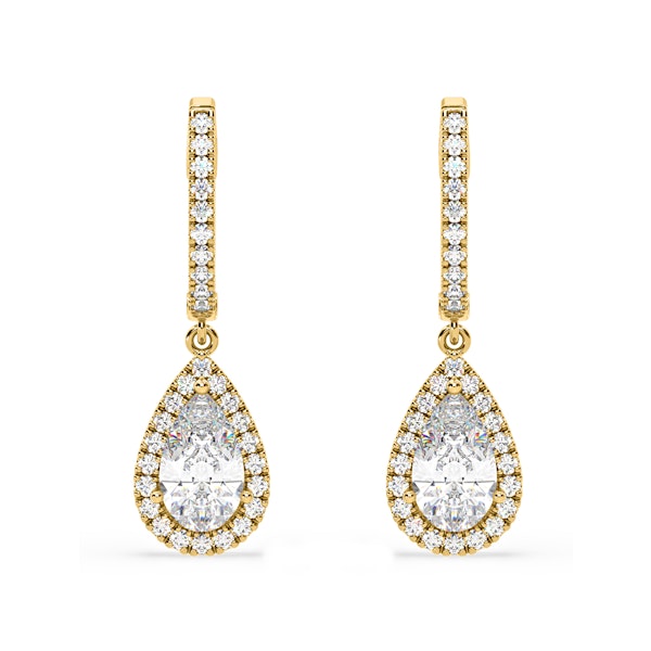 Diana Pear Lab Diamond Halo Drop Earrings 2.60ct in 18K Yellow Gold F/VS1 - Image 1