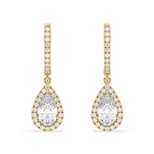 Diana Pear Lab Diamond Halo Drop Earrings 2.60ct in 18K Yellow Gold F/VS1