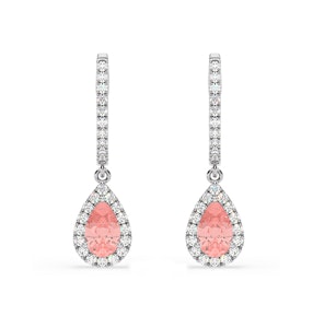 Diana Pink Lab Diamond 1.48ct Pear Halo Drop Earrings in 18K White Gold - Elara Collection