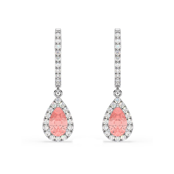 Diana Pink Lab Diamond 1.48ct Pear Halo Drop Earrings in 18K White Gold - Elara Collection - Image 1