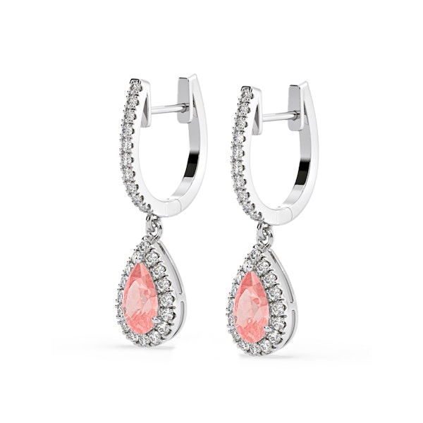 Diana Pink Lab Diamond 1.48ct Pear Halo Drop Earrings in 18K White Gold - Elara Collection - Image 3