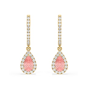 Diana Pink Lab Diamond 1.48ct Pear Halo Drop Earrings in 18K Yellow Gold - Elara Collection