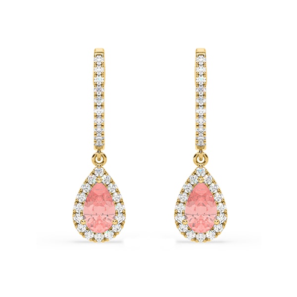 Diana Pink Lab Diamond 1.48ct Pear Halo Drop Earrings in 18K Yellow Gold - Elara Collection - Image 1