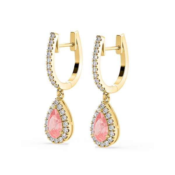 Diana Pink Lab Diamond 1.48ct Pear Halo Drop Earrings in 18K Yellow Gold - Elara Collection - Image 3