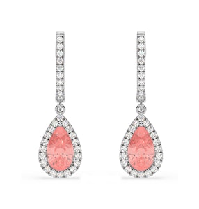 Diana Pink Lab Diamond 2.60ct Pear Halo Drop Earrings in 18K White Gold - Elara Collection