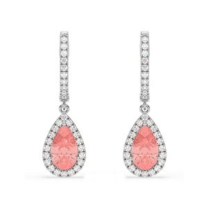 Diana Pink Lab Diamond 2.60ct Pear Halo Drop Earrings in 18K White Gold - Elara Collection