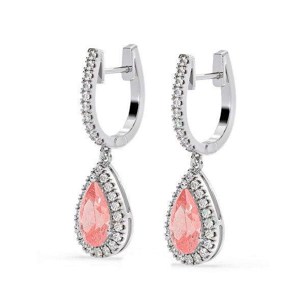 Diana Pink Lab Diamond 2.60ct Pear Halo Drop Earrings in 18K White Gold - Elara Collection - Image 3