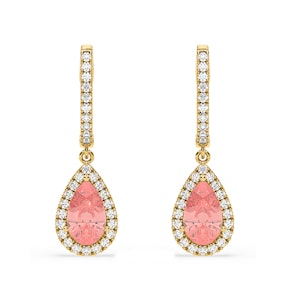 Diana Pink Lab Diamond 2.60ct Pear Halo Drop Earrings in 18K Yellow Gold - Elara Collection