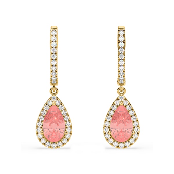 Diana Pink Lab Diamond 2.60ct Pear Halo Drop Earrings in 18K Yellow Gold - Elara Collection - Image 1