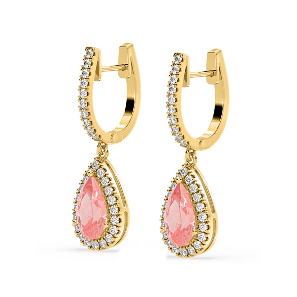 Diana Pink Lab Diamond 2.60ct Pear Halo Drop Earrings in 18K Yellow Gold - Elara Collection - Image 3