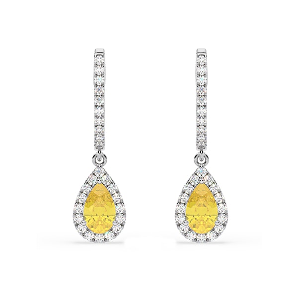Diana Yellow Lab Diamond 1.48ct Pear Halo Drop Earrings in 18K White Gold - Elara Collection - Image 1