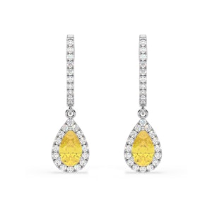 Diana Yellow Lab Diamond 1.48ct Pear Halo Drop Earrings in 18K White Gold - Elara Collection