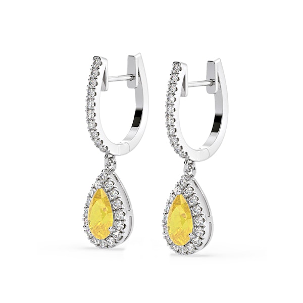 Diana Yellow Lab Diamond 1.48ct Pear Halo Drop Earrings in 18K White Gold - Elara Collection - Image 3