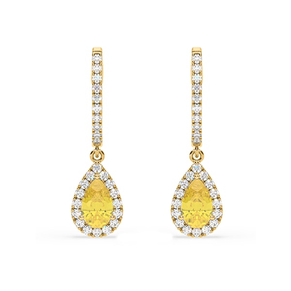 Diana Yellow Lab Diamond 1.48ct Pear Halo Drop Earrings in 18K Yellow Gold - Elara Collection - Image 1