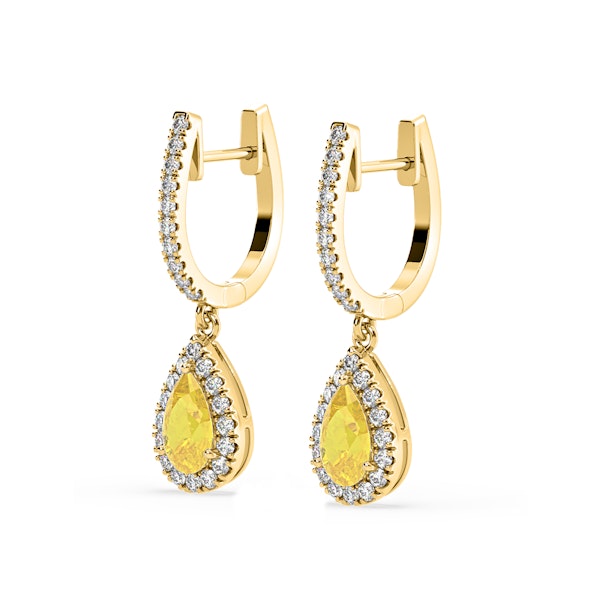Diana Yellow Lab Diamond 1.48ct Pear Halo Drop Earrings in 18K Yellow Gold - Elara Collection - Image 3